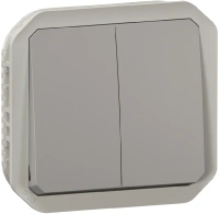 Переключатель двухклавишный Legrand Plexo без подсветки цвет - серый 069525L