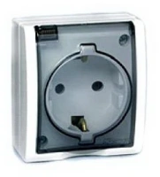 Розетка с заземлением без шторок с крышкой Simon 15 Aqua 1594445-030