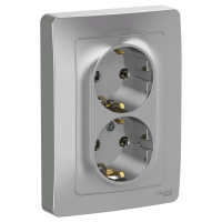 Розетка скрытой установки двойная с заземляющим контактом без шторок 16A 250В Systeme Electric Blanca BLNRS001023, Алюминий