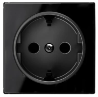 Розетка 220v c/з и шторками стекло черное ABB Sky Niessen 2CLA818800A1001|2CLA858800A2501