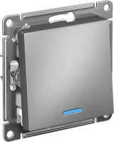 Выключатель 1-клавишный Systeme Electric AtlasDesign с подсветкой, сх.6а, 10АХ, мех., быстрозажим. клем., СТАЛЬ ATN000963S