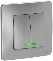 Двухклавишный выключатель скрытой установки с подсветкой 10А 250В Systeme Electric Blanca BLNVS010513, Алюминий