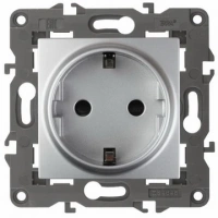 Розетка 220v c/з алюминий ЭРА Элеганс 14-2101-03