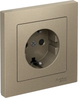 Розетка Systeme Electric AtlasDesign с заземлением со шторками, 16А, в сборе, быстрозажим. клем., ШАМПАНЬ ATN000544S