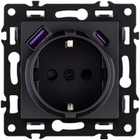 Розетка штепсельная SCHUKO 16A/250 В с USB A+C 20W, черный Kollinger Asthetik AS-016BK