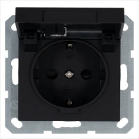 Розетка SCHUKO© с крышкой и защитными шторками 16A 250V~ 2P+T, цвет черный матовый (soft touch) Jasmart G5505PB