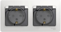 Розетка двойная Systeme Electric Glossa с заземлением со шторками с прозрачной крышкой,16А, IP44, в сборе, БЕЛЫЙ GSL000147