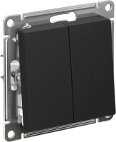 Выключатель 2-клавишный Systeme Electric AtlasDesign, сх.6+6, 10АХ, мех., быстрозажим. клем., КАРБОН ATN001065S