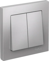 Выключатель 2-клавишный Systeme Electric AtlasDesign, сх.5, 10АХ, в сборе, быстрозажим. клем., АЛЮМИНИЙ ATN000352S