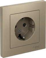 Розетка Systeme Electric AtlasDesign с заземлением со шторками, 16А, в сборе, ШАМПАНЬ ATN000544