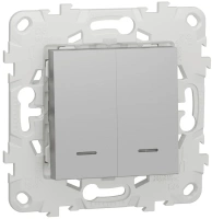 Выключатель 2-клавишный 2 модуля с подсветкой 2 х схема 1а Unica NEW Schneider Electric алюминий NU521130N