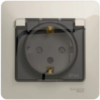 Розетка Systeme Electric Glossa с заземлением со шторками с прозрачной крышкой, 16А, IP44, в сборе, МОЛОЧНЫЙ GSL000948