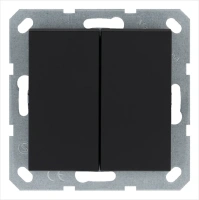 Выключатель двухклавишный перекрестный10A 250V~ с накладкой, цвет черный матовый (soft touch) Jasmart G3014PB