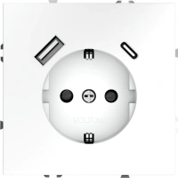 Розетка с заземлением с защитными шторками 16А, с USB, A+С Voltum S70 белый матовый Soft touch пластик (VLS040502)