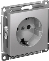 Розетка Systeme Electric AtlasDesign с заземлением со шторками, 16А, механизм, быстрозажим. клем., АЛЮМИНИЙ ATN000345S