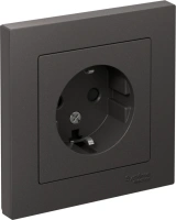 Розетка с заземлением со шторками 16А Systeme Electric Atlas Design, БАЗАЛЬТ ATN001444