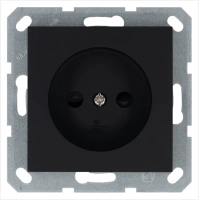 Розетка без заземления с защитными шторками 16A 250V~ 2P, цвет черный матовый (soft touch) Jasmart G5503PB