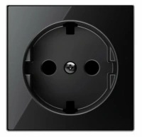 Розетка 220v с/з со шторками плоская стекло черное ABB Sky Niessen 2CLA818890A1001|2CLA858890A2501