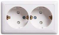 Розетка двойная с заземлением со шторками 16А Systeme Electric Hit, БЕЛЫЙ RA16-239I-B