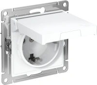 Розетка Systeme Electric AtlasDesign с заземлением со шторками с крышкой,16А,IP20, мех.,быстрозажим. клем., БЕЛЫЙ ATN000146S