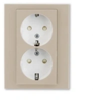Розетка двойная 220в с/з со шторками ABB Levit кофе макиато - белый 2CHH223457C6018