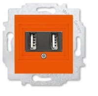 Розетка зарядка usb 2 порта ABB Levit оранжевый - дымчатый чёрный 2CHH290040A6066