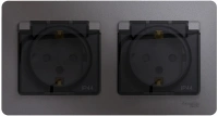 Розетка двойная Systeme Electric Glossa с заземлением со шторками с прозрачной крышкой,16А, IP44, в сборе, ГРАФИТ GSL001347