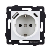 Розетка штепсельная SCHUKO 16A/250 В с USB A+C 20W, белый Kollinger REA-004WH для Aspekt, Eleganz, Reflex