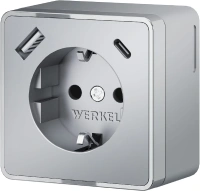 Розетка с заземлением, шторками и USB тип A+C Gallant серебряный Werkel Накладные механизмы Gallant серебряные W5071706