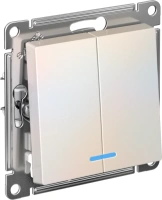 Выключатель 2-клавишный Systeme Electric AtlasDesign с подсветкой, сх.5а, 10АХ, мех., быстрозажим. клем., ЖЕМЧУГ ATN000453S