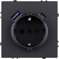 Розетка штепсельная SCHUKO 16A/250 В с USB A+C 20W, черный матовый Kollinger Eclipse EC-016BK