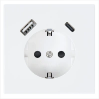 Розетка SCHUKO© с USB A+C с защитными шторками 16A 250V~ 2P+T USB 25W, цвет белый глянцевый Jasmart FD5501USB-25W