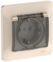 Розетка Systeme Electric Glossa с зазем. со шт. с прозрач. крышкой, 16А, IP44, в сборе, быстрозажим. клем., БЕЖЕВЫЙ GSL000248S