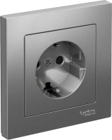 Розетка Systeme Electric AtlasDesign с заземлением со шторками, 16А, в сборе, быстрозажим. клем., СТАЛЬ ATN000944S