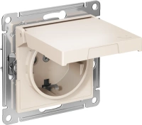 Розетка Systeme Electric AtlasDesign с заземлением со шторками с крышкой,16А,IP20, мех.,быстрозажим. клем., БЕЖЕВЫЙ ATN000246S