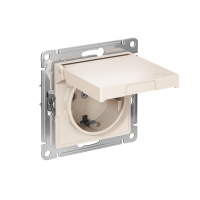 Розетка Systeme Electric AtlasDesign с заземлением со шторками с крышкой,16А,IP20, мех.,быстрозажим. клем., БЕЖЕВЫЙ ATN000246S