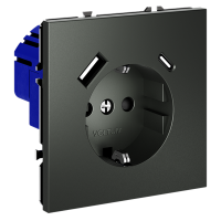 Розетка с заземлением с защитными шторками Voltum S70 пластик титан Soft touch 16А, с USB, A+С (VLS040506)