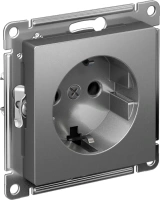 Розетка Systeme Electric AtlasDesign с заземлением без шторок, 16А, мех., быстрозажим. клем., СТАЛЬ ATN000943S