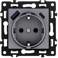 Розетка штепсельная 16A/250 В с USB A+C 20W, серый бархат Brionilux серия G Plast (GP016GY)