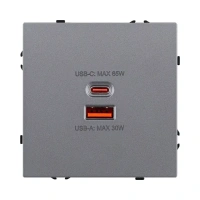 Розетка USB A+C 65W, серый бархат Brionilux серия Z (ZG024GY)