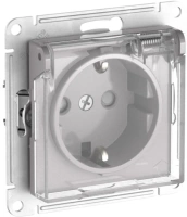 Розетка Systeme Electric AtlasDesign AQUA с зазем. со шт. с прозрач. крыш,16А,IP44, мех., быстрозажим. клем.,АЛЮМИНИЙ ATN440346S