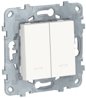 Переключатель 2-клавишный 2 модуля с подсветкой 2 х схема 6а Unica NEW Schneider Electric белый NU521318N