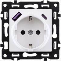 Розетка штепсельная SCHUKO 16A/250 В с USB A+C 20W, белый Kollinger Asthetik AS-016WH