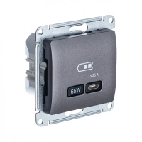 USB Розетка тип-C 65W Systeme Electric Glossa высокоскоростная зарядка QC, PD, механизм, ГРАФИТ