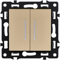 Выключатель 2-клавишный 10А/250В с LED подсветкой, золотой Kollinger Asthetik AS-010GD