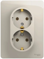 Розетка двойная Systeme Electric Glossa с заземлением без шторок, 16А, в сборе, МОЛОЧНЫЙ GSL000924