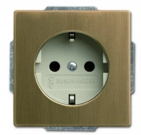 Розетка 220v c/з и шторками латунь античная - слоновая кость металл ABB Busch Jaeger 2CKA002013A5398