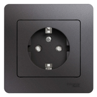 Розетка Systeme Electric Glossa с заземлением со шторками, 16А, в сборе, ГРАФИТ GSL001344