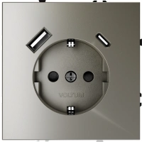 Розетка с заземлением с защитными шторками 16А, с USB, A+С Voltum S70 шелк Soft touch пластик (VLS040504)