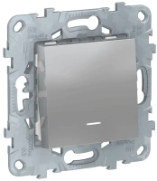 Выключатель 1-клавишный кнопочный с подсветкой схема 1а 10A Unica NEW Schneider Electric алюминий NU520630N